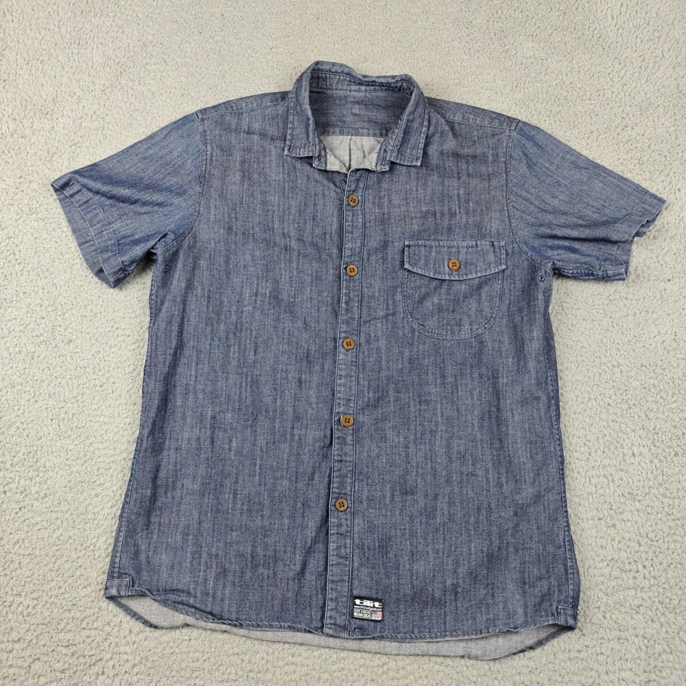 Tilit Shirt Mens Medium Blue Chambray Cotton Short Sleeve Button Up Workwear